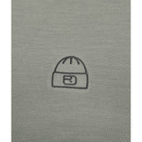Logo view of Ortovox 150 cool beanie T-shirt men's in green sage colour