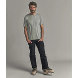 Front on-model view of Ortovox 150 cool beanie T-shirt men's in green sage colour