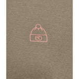 Logo view of Ortovox 150 cool beanie T-shirt women's in dark linen colour