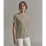 Front on-model view of Ortovox 150 cool beanie T-shirt women's in dark linen colour