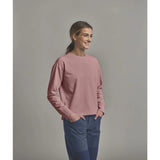 Front on-model view of Ortovox women's Affinity Crew Neck in Dusk Rose colour