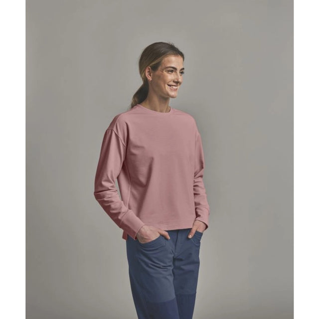 Front on-model view of Ortovox women's Affinity Crew Neck in Dusk Rose colour