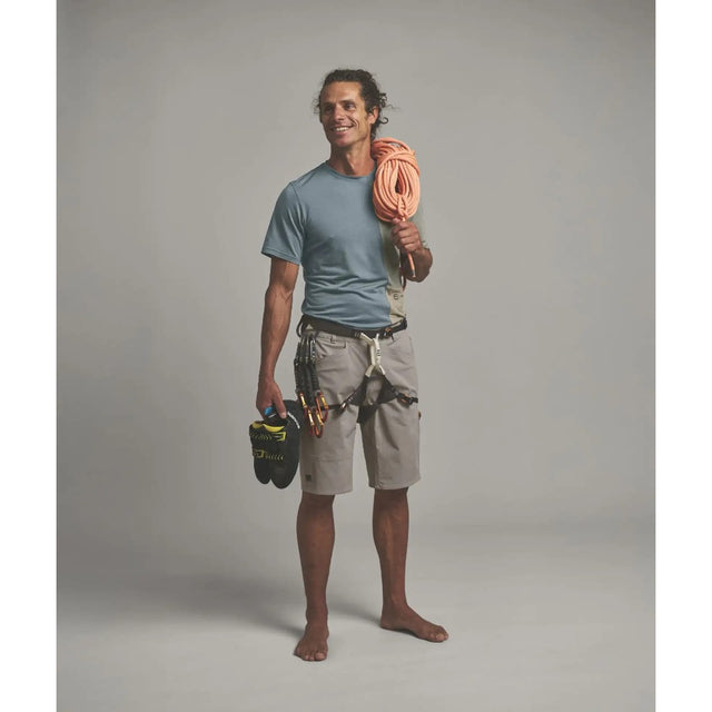 Front view on-model of Ortovox Affinity Plus Shorts Men's in Dark Linen colour
