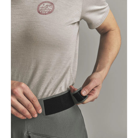 Waist detail view of Ortovox Ortler Softshell pants women's in dark sage colour