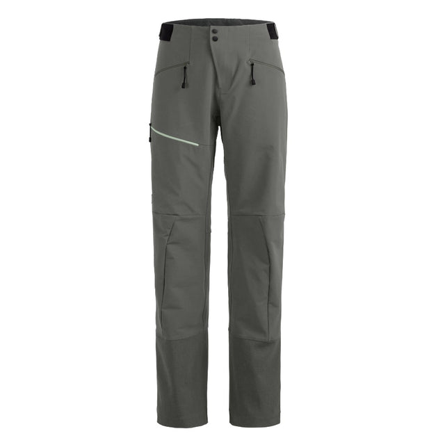 Front view of Ortovox Ortler Softshell pants women's in dark sage colour