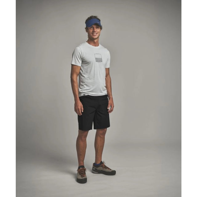 Front on-model view of Ortovox men's Trace shorts in black raven colour