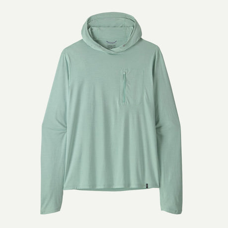 Front view of men's Patagonia's cap cool sun hoody in Thermal Blue Tin Ice X-Dye
