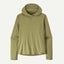 Front view of women's Patagonia's cap cool sun hoody in gumtree green