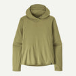 Front view of women's Patagonia's cap cool sun hoody in gumtree green