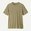 Front view of Patagonia's men's Capilene cool trail shirt in weathered stone
