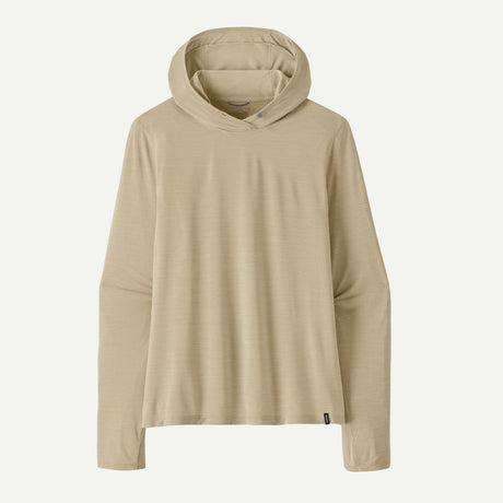 Front view of Patagonia Capilene Cool Ultra Hoody women's in pumice dyno white x-dye colour