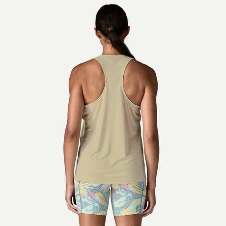 Back on-model view of Patagonia Capilene Cool Ultra Tank Top women's in pumice dyno white X-dye colour