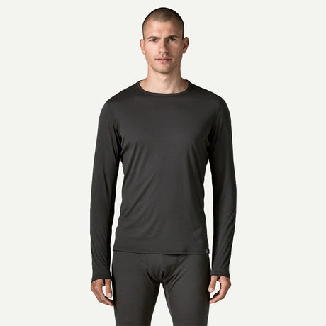 Front on-model view of Patagonia Capiline Lightweight Crewneck Men's in black colour
