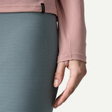Thumb-loops on-model view of Patagonia Capilene Lightweight Crewneck Women's in fuzzy mauve colour