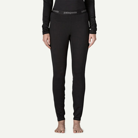 Front on-model view of Patagonia's capilene thermal weight bottoms women's in black colour