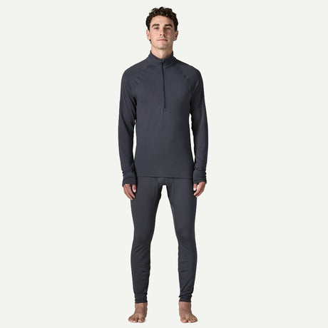 Front on-model view of Patagonia's Weight Zip-Neck in Smolder Blue colour