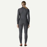Back on-model view of Patagonia's capilene thermal weight zip-neck women's in smolder blue colour