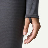 Thumb loop view of Patagonia's capilene thermal weight zip-neck women's in smolder blue colour