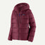 Front view of Patagonia's Fitz Roy Down Hoody women's in Berry Fig colour