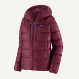 Front view of Patagonia's Fitz Roy Down Hoody women's in Berry Fig colour