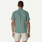 Back on-model view of Patagonia Go-To shirt men's in suns:blue sage colour