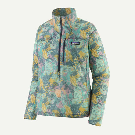 Front view of Patagonia Houdini stash 1/2 zip pullover women's in Moon tripper/blue sage colour