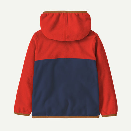 Back view of Patagonia kid's micro D snap-T jacket in new navy with madder red colour