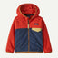 Front view of Patagonia kid's micro D snap-T jacket in new navy with madder red colour