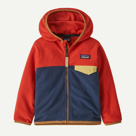 Front view of Patagonia kid's micro D snap-T jacket in new navy with madder red colour