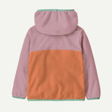 Back view of Patagonia kid's micro D snap-T jacket in peach sherbet with quiet violet