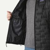 Pocket detail view of Patagonia micro puff hoody, women's in black colour