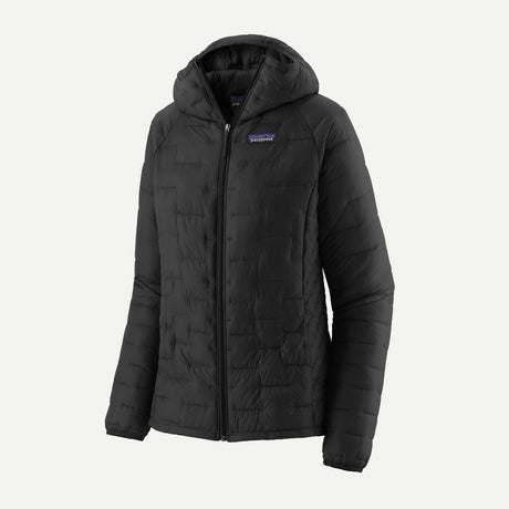 Front view of Patagonia micro puff hoody, women's in black colour