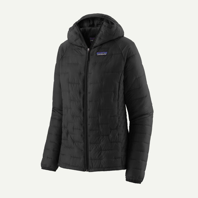 Front view of Patagonia micro puff hoody, women's in black colour