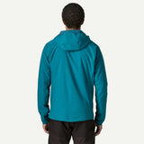 Back on-model view of Patagonia's Nano-Air light hoody men's in glacial blue colour