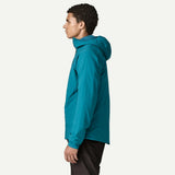 Side on-model view of Patagonia's Nano-Air light hoody men's in glacial blue colour