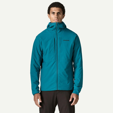 Front on-model view of Patagonia's Nano-Air light hoody men's in glacial blue colour