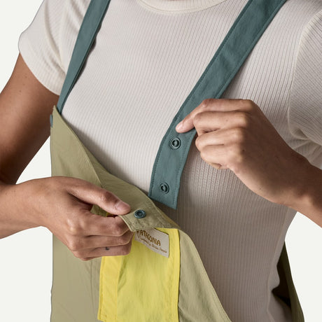 Strap detail on-model of Patagonia outdoor everyday overalls women's