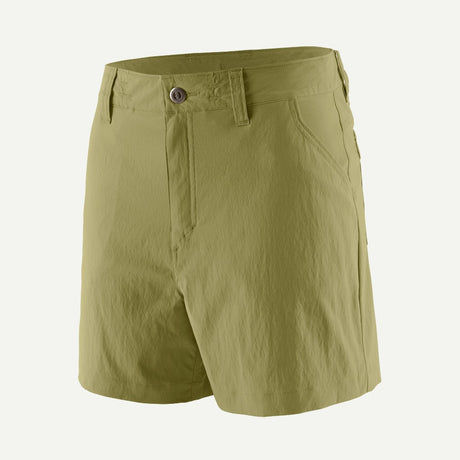Front view of Patagonia quandary 5" shorts women's in gumtree green colour
