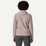 Back on-model view of Patagonia Women's R1® Air Fleece Full-Zip Hoody in Stingray Mauve colour