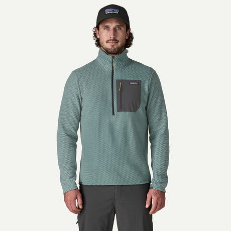 Front on-model view of Patagonia R1 Air Zip-Neck Men's in Blue Sage colour