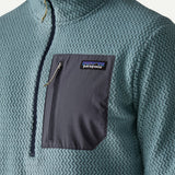 Zipper detail view of Patagonia R1 Air Zip-Neck Men's in Blue Sage colour