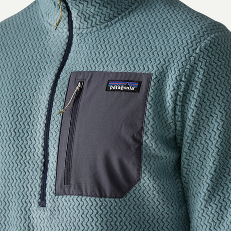 Zipper detail view of Patagonia R1 Air Zip-Neck Men's in Blue Sage colour