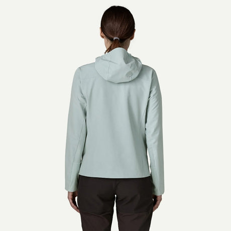 Back on-model view of Patagonia Women's R1® CrossStrata Hoody in Virtually Blue colour