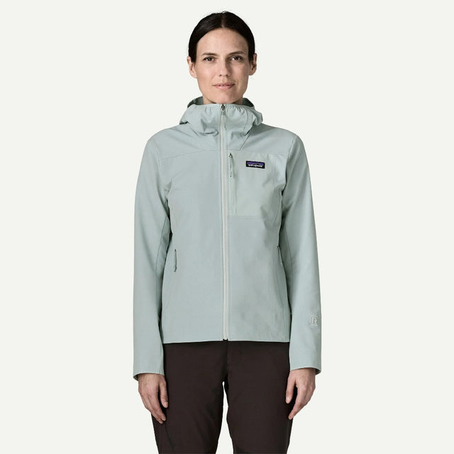 Front on-model view of Patagonia Women's R1® CrossStrata Hoody in Virtually Blue colour