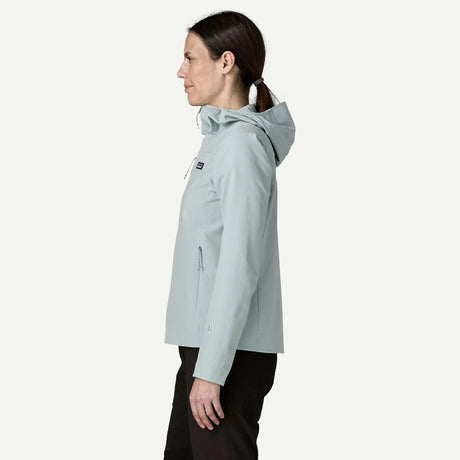 Side on-model view of Patagonia Women's R1® CrossStrata Hoody in Virtually Blue colour