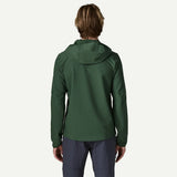Back on-model view of Patagonia Men's R1 TechFace Hoody in Canopy Green colour