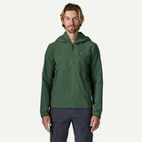 Front on-model view of Patagonia Men's R1 TechFace Hoody in Canopy Green colour