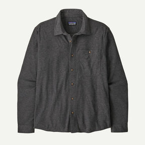 Front view of Patagonia's Men's Stretch Fjord Flannel Shirt in Whole Knit: Forge Grey colour