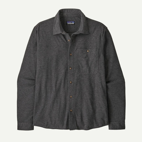 Front view of Patagonia's Men's Stretch Fjord Flannel Shirt in Whole Knit: Forge Grey colour