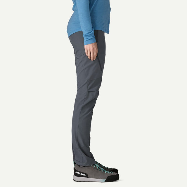 Side view on-model of Patagonia women's terravia alpine pants